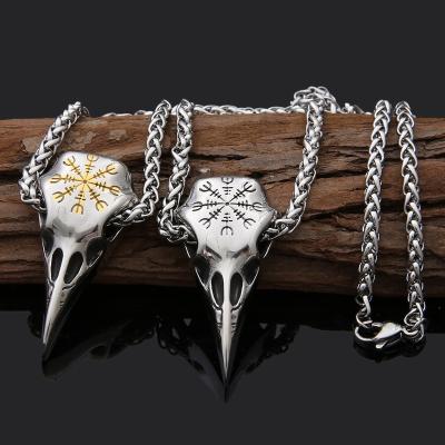 China Punk 2022 New Vintage Crow Stainless Steel Jewelry Celtic Norse Viking Raven Necklace For Men Women for sale