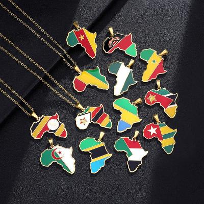 China FASHIONABLE Simple Drip Gold Country Map Oil Stainless Steel South African Pendant Necklace Jewelry African Necklace for sale