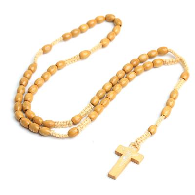 China FASHIONABLE Hot Selling Wooden Catholic Cross Bead Style Prayer Bead Rosary Handmade Necklace for sale