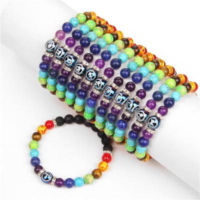 China BOHEMIA Factory Wholesale Jewelry Colorful Energy Beaded Mens Lava Rock Stone Zodiac 7 Chakra Bangle Bracelet for sale