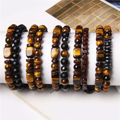 China Elastic Bracelet Tiger Eye Stone Bracelet Set of New Trendy Black Natural Yoga Hematite Onyx Men's CLASSIC Stone Bracelet for sale