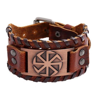 China 2021 New Vintage Viking Wrap Punk Handmade Genuine Leather Bracelet For Man for sale