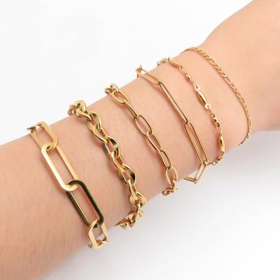 China Vintage Trendy Men's Hip Hop Hollow Paper Clip Stainless Steel Bracelets For Women Gold for sale