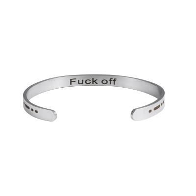 China Custom New Stainless Steel Hiphop Cuff Morse Code Bangle Trendy Open Letter Bangle for sale