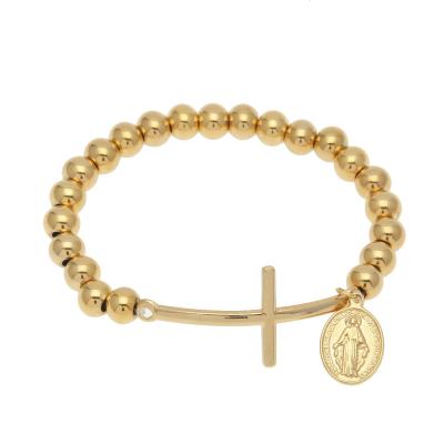 China Vintage Hip Hop Jewelry Mens Stainless Steel Cross Beaded Charm Jesus Bracelet Gold Steel for sale