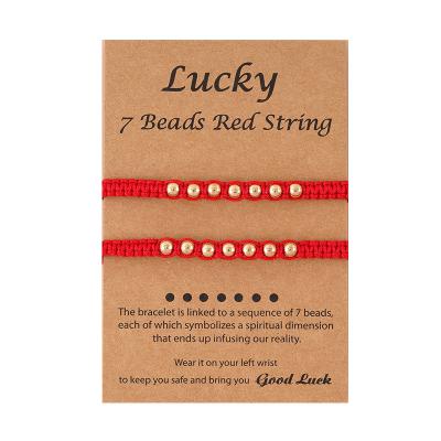 China New Fashion TRENDY Friendship Couples Adjustable Woven Red Knot Beads String 7 Lucky Bracelets for sale