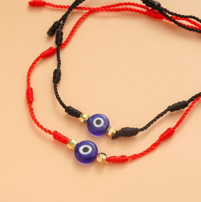 China FASHIONABLE Wholesale FASHIONABLE Wholesale Lucky Woven Beaded Braided Wax Yarn Turkish Eye Charms Red 7 Knot Bracelet for sale