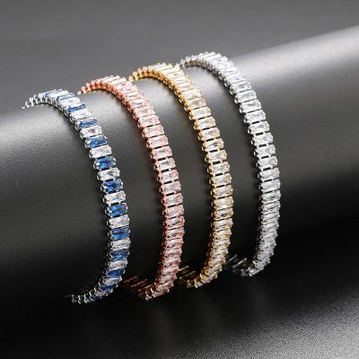 China Hot Selling Rectangle Diamond Tennis Hiphop Amazon Gold Plated Zircon Bracelet 2.5*5mm For Women for sale