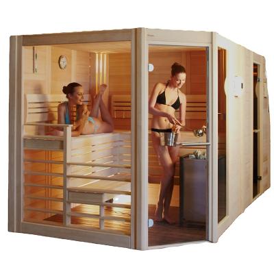 China Practical Indoor Wooden 2 Person Sauna Computer Control Panel Mini Infrared Wet Dry Home Sauna Room for sale