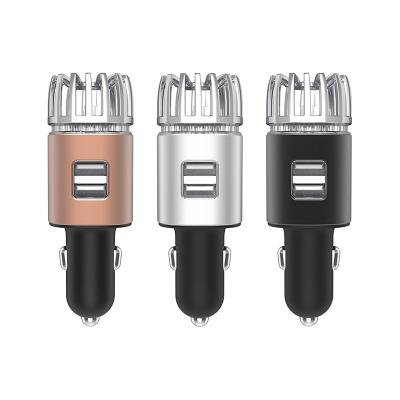 China Hot Selling Clean Air 2 in 1 Dual USB 12V Ion Air Cleaner Plug In Car Charger Oxygen Bar Mini Ionizer Car Air Purifier for sale