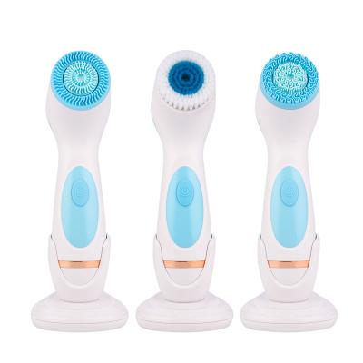 China DEEP CLEANSING Home Use 3in1 Facial Cleansing Sonic Brush Facial Spinning Scrubber Waterproof Exfoliation Microdermabrasion Machine for sale