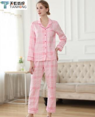 China Print Bamboo Cotton Gauze Women Breathable Lightweight Checked Bamboo Pajamas for sale