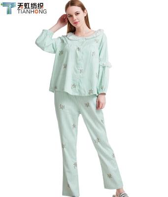 China Eco-Friendly Green Bamboo Flannel Embroidery Thermal Women's Bamboo Pajamas OEM for sale