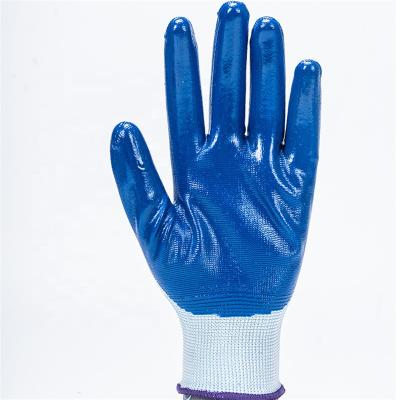 China Protective Hand Abrasion Resistant Blend Nylon Nitrile Coated Gloves Machine Washable Blue Nitrile Gloves for sale