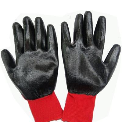 China Protective Hand 13 Gauge Black Palm Coated Work Gloves Machine Washable Safety Black Nitrile Gloves for sale