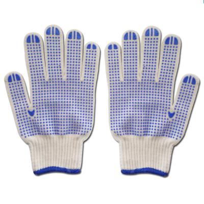 China Protective Hand Blue PVC Dotted Cotton Yarn Glove Natural White Cotton Twine Knit Recycled Gloves For Work for sale