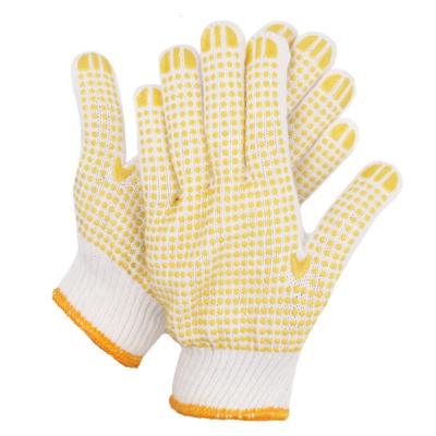 China Hand Protective 7/10 Bleached White Cotton Knitted Gloves Yellow PVC Dotted Cotton Working Gloves for sale