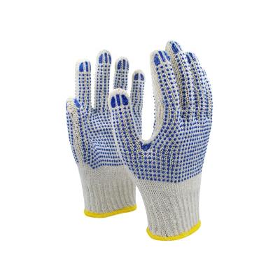 China Hand 10 Gauge White Cotton Knitted Anti-Slip Bleach Algodon Guantes Protective PVC Dotted Running Gloves For Training for sale