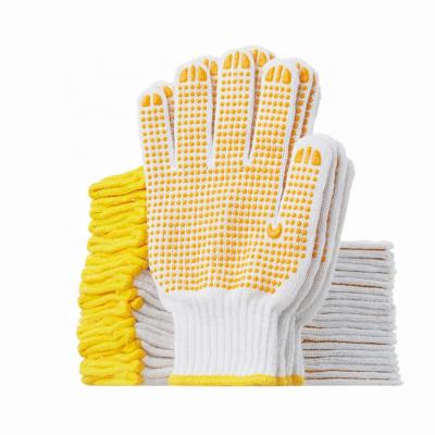 China Heat Resistant White Cotton Algodon Glove Hair Perm Grooming Grooming Hand Yellow Bleach Protector PVC Dotted Gloves for sale