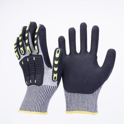 China Industry Safety Oilfield Sandy Nitrile Cut Resistant Shock Resistant TPR Anti Nitrile Impact / Coated Work Gloves for sale