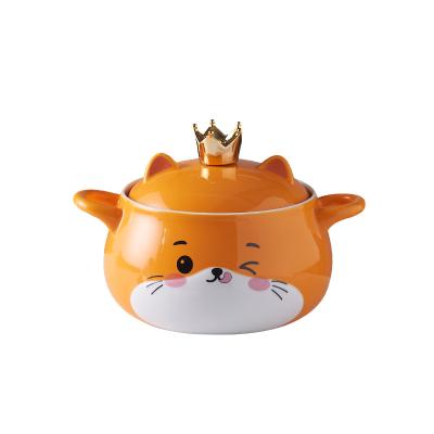 China Best Quality Crown Cartoon Bowl Noodle Viable Selling Anti-Scalding Binaural Ceramic Bowl for sale