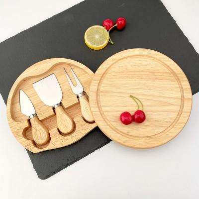 China 100% Natural Cheese Sustainable Bamboo Board With 3 Piece Cutlery Set Cheese Tray Hidden Cutlery Drawer for sale