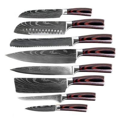 China Quick Goods Stocked 8 PC Knives Set For Kitchen With Damascus Pattern for sale