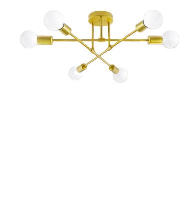 China Modern 6-Light Suspended Semi Flush Mount Ceiling Light Gold for sale