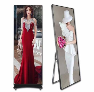 China Indoor P2.5 Indoor Stand Commercial Advertising Digital Mirror Mobile Poster Led Panel Screen Display For Shopping Mall for sale