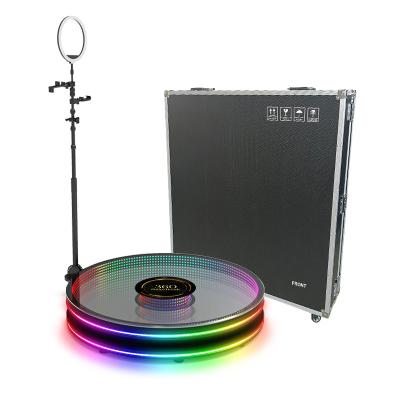 China Party 360 Spin Photo Camera Booth Glass Style 360 Photo Booth Enclosure Tempered Glass Machine With Props Ring Light And Light Case for sale