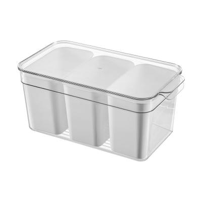 China Freshness Preservation Food Grade Kitchen Storage Box Three-compartment Vegetable and Fruit Transparent Plastic Storage Box for sale