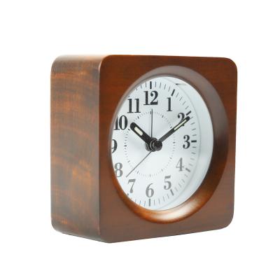 China Contemporary Chinese Natural Wooden Alarm Clock Quartz Wood Factory Small Square Alarm Clock for Home and Office for sale