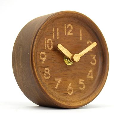 China Minimalist 4Inch Easy To Read Wood Art Analog Desktop Clock With Silent Movement For Living Room Table for sale