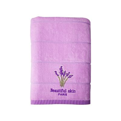 China QUICK DRY Lavender Embroidered Soft Towel 100% Cotton Sateen Bath Beach Towels for sale