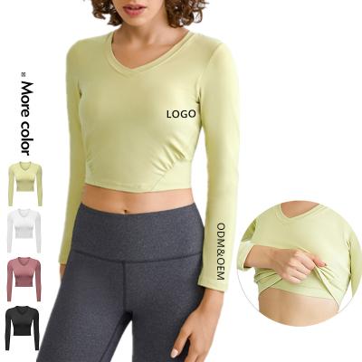 China Xsunwing Breathable Gym Custom Yoga Long Sleeve Crop Top Fitness Set Compression Fitness Wear T-shirt Seamless Running Sportswear For Women for sale