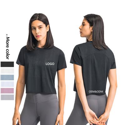 China Xsunwing Logo 6 Colors Fitness Yoga Wear Sports Apparel Custom Seamless Crop Top Quick Dry Womens Gym Short Shirt for sale