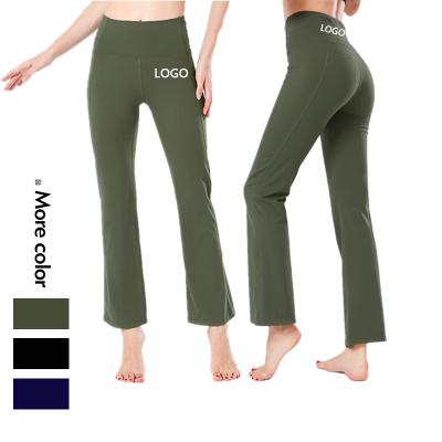 China Xsunwing Breathable LOGO Wide Leg Sport Pants Custom High Waist Women Stretch Bandage Rocket Pants Wide Leg Dance Yoga Pants Long Pants for sale