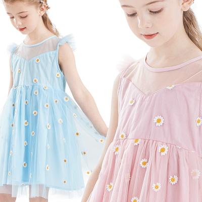 China Washable Kids Boutique Smocks Clothes Flower Embroidered Floral Tiered Cocktail Tulle Skirt Babies Summer Short Sleeve Skirt Dress for sale