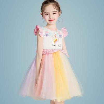 China Hot sales summer tutu skirt washable for girls flare sleeves pink unicorn kids dress up kids skirts for sale