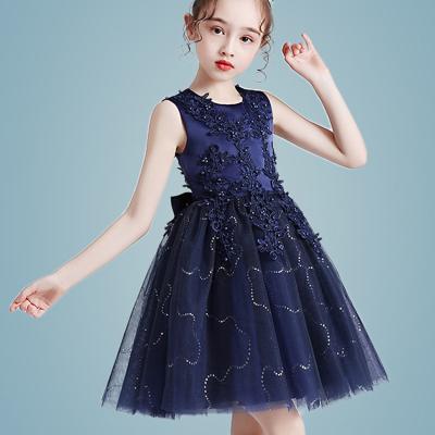 China Hot-selling sleeveless washable princess children dark blue dress kids tutu skirts for sale