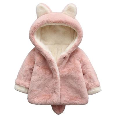 China Girls Winter Breathable Baby Autumn Fur Coats Hooded Faux Fur Coat With Ear Tail Trend Baby Cute Coat for sale