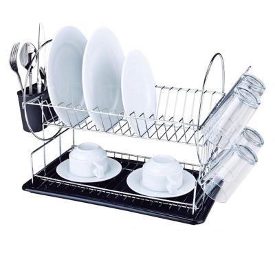 China Sustainable Kitchen Countertops Space Saving 2 Tier Kitchen Dish Rack And Drainer for sale