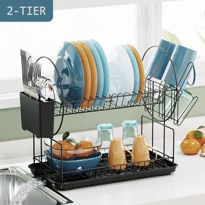 China Sustainable Dish Drying Rack, Rust-Resistant 2 Tier Small Dish Rack With Dish Rack Set, Dish Drainer With Cup Rack For Kitchen Counter for sale