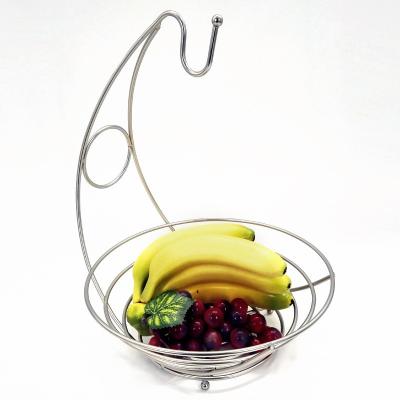 China Single Viable Household Items Fruit Basket Bowl Metal Wire Fruit Basket With Hanging Banana Hook for sale