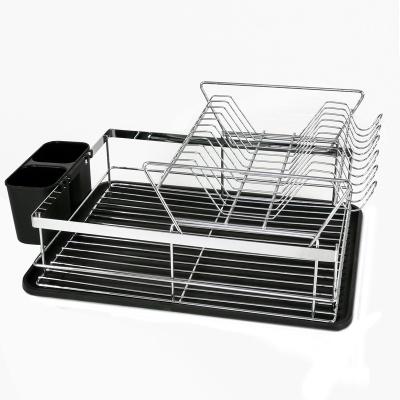 China Sustainable Premium Quality With Water Tray Double Layer Large Capacity Over Sink Drain Dish Rack Plastic for sale