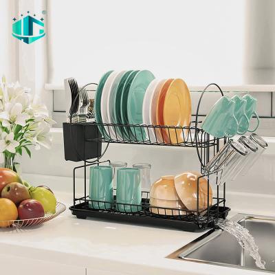 China Dish Stocked Drying Rack Dish Rack Holder With Removable Tray And Flat Dish Drainer Kitchenware Cutlery Rack for sale