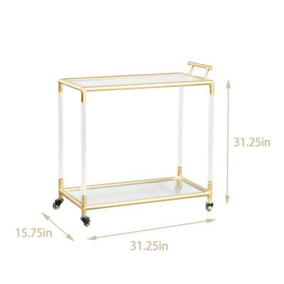 China Gold Modern Metal Trolley Cart Tea Serving Hotel Furniture Mayco Acrylic Bar Cart for sale