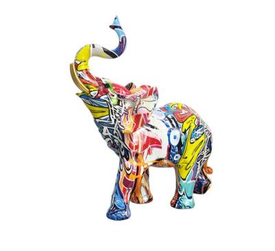 China Modern high quality elephant world home figurine resin decor graffiti elephant figurine for home decoration for sale