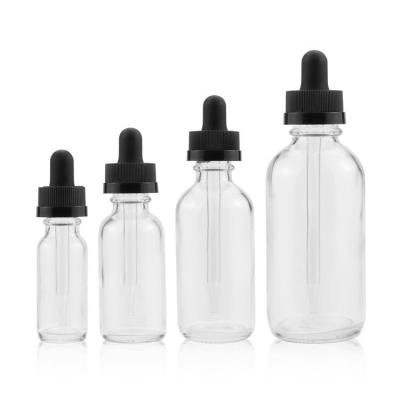 China Wholesale 30ml Personal Care Glass Cylinder Empty Clear Bottle With Dropper Boston Round Bottle for sale