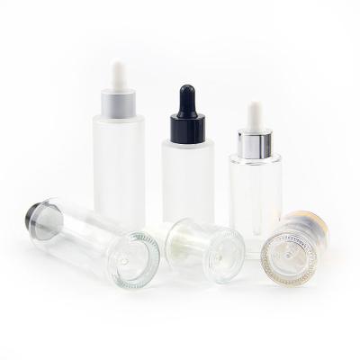 China Personal Care Flat Shoulder 20ml 30ml 50ml 100ml Essential Oil Serum Frosted Clear Amber Glass Dropper Bottle With Pipette for sale